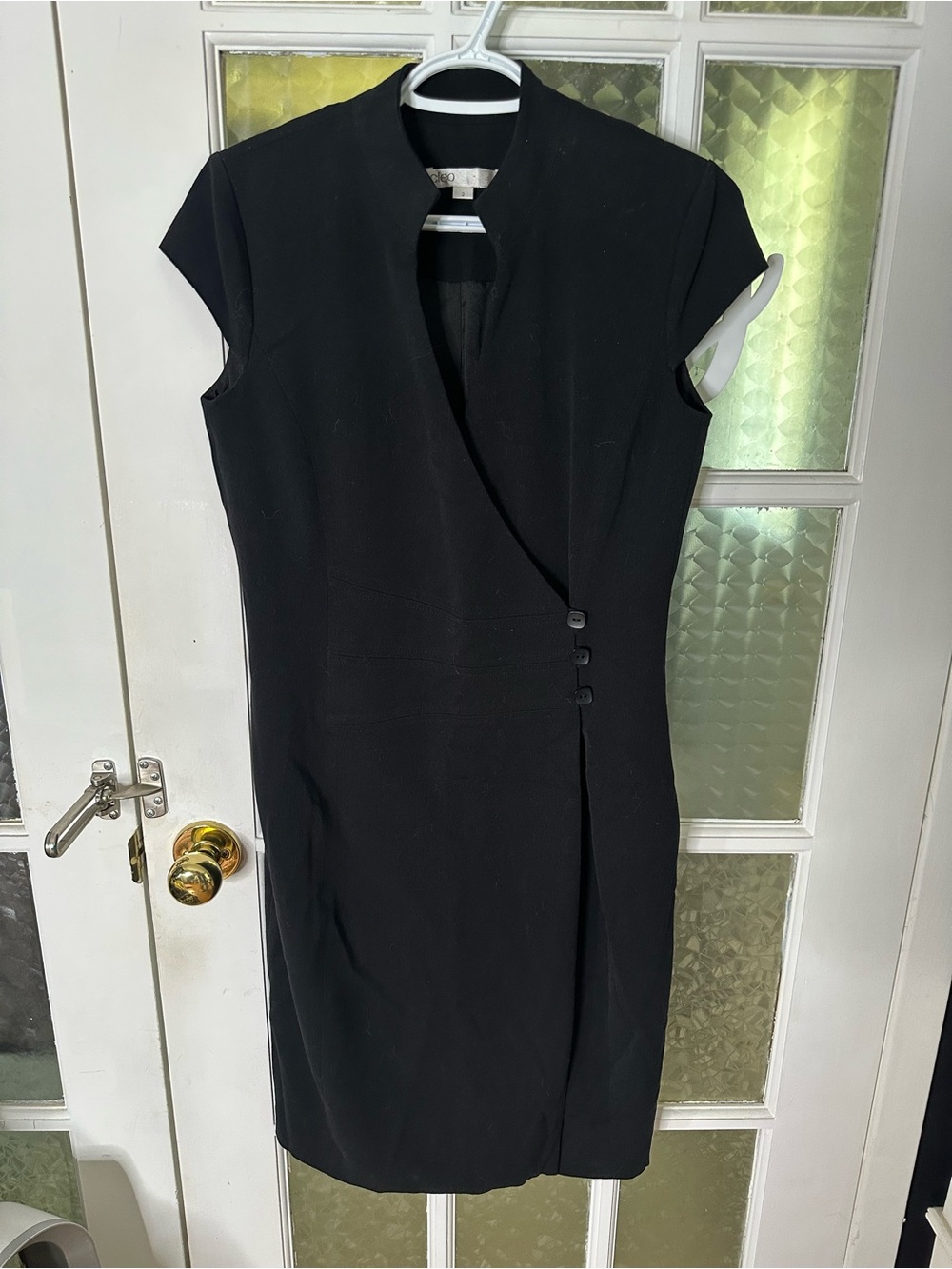 cleo Black Cap-Sleeve Wrap-Front Midi Dress